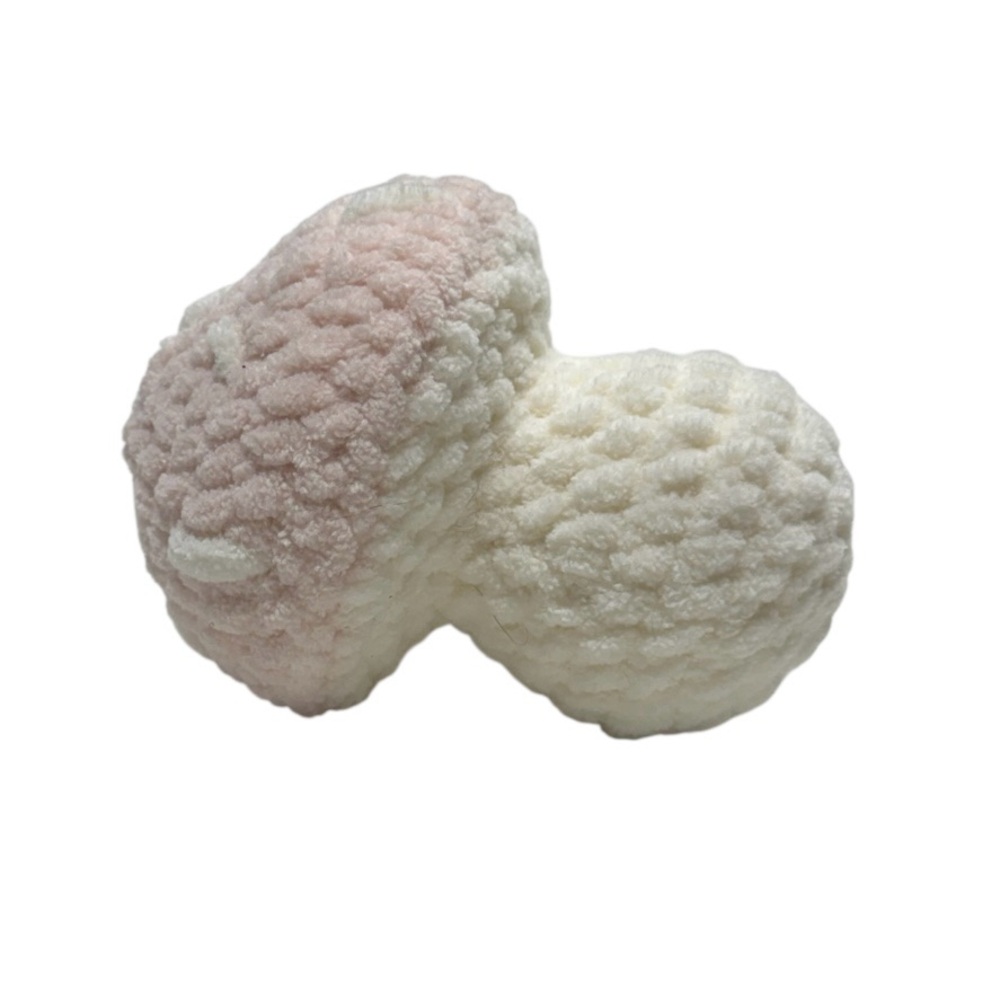 Crochet amigurumi mushroom plushy 100% handmade with pink and white fluffy yarn! - Picture 5 of 5
